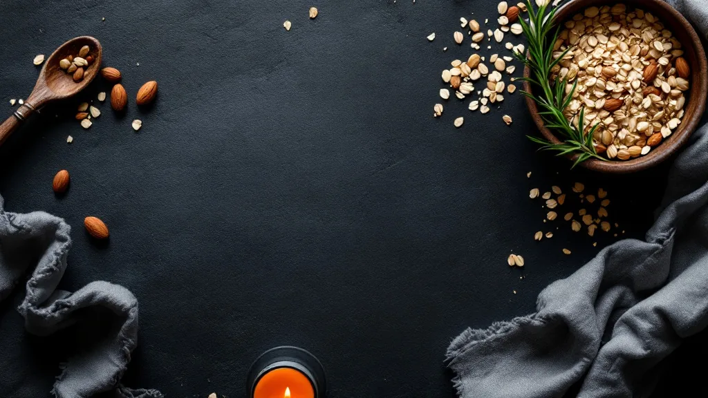 Avena, fruta y semillas sobre una mesa de piedra