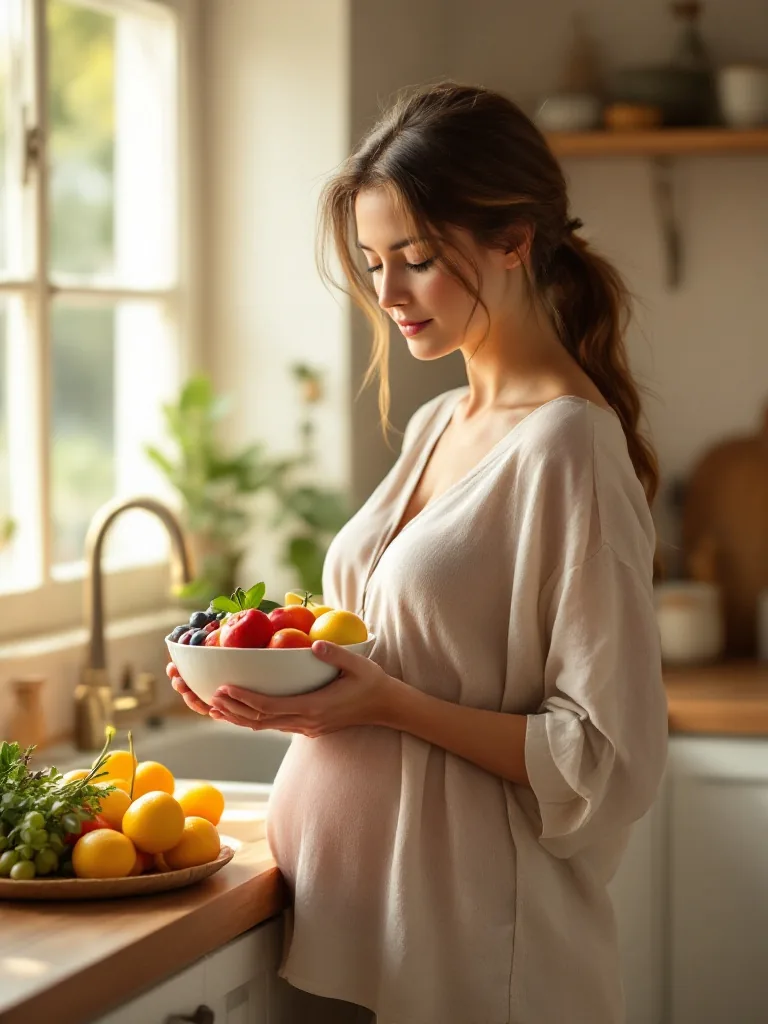 Mujer embarazada con un tazón de fruta