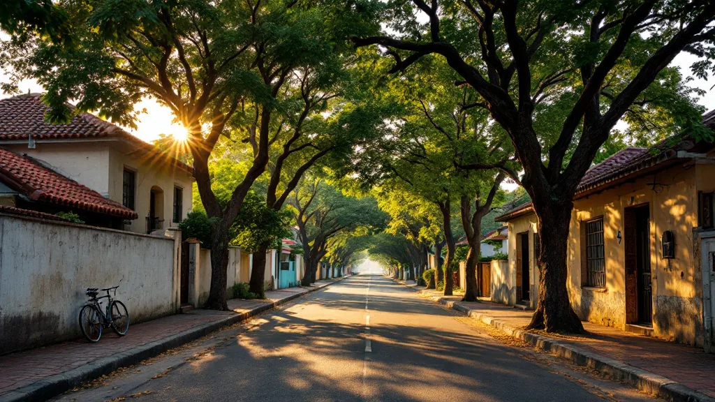 Calle arbolada de la colonia Americana en Guadalajara con luz de tarde